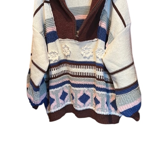 POL/Boho/Flower/Knit/Brown Patterned Sweater/Size Medium